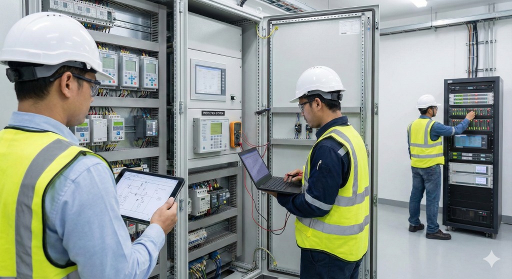Industrial electrical installation with control panels and monitoring systems